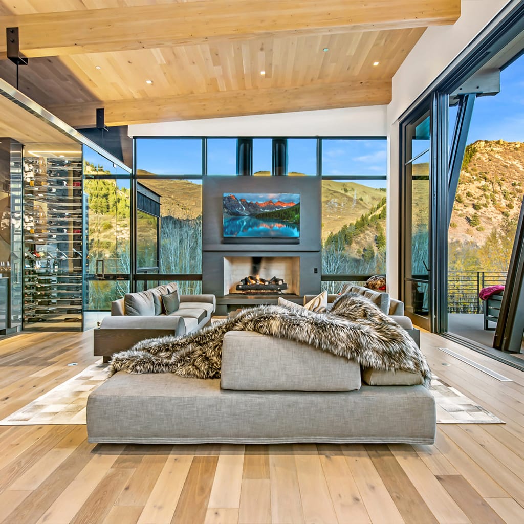 Image of a living room in a custom mountain contemporary styled home in Aspen, Colorado
