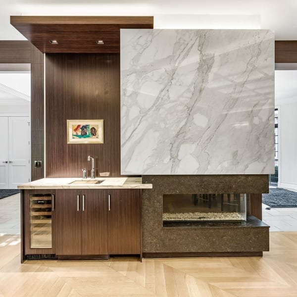 Transitional Wet Bar and Fireplace