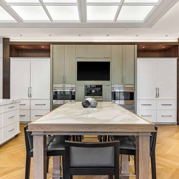 Double Refrigerators Behind Cabinet Panels